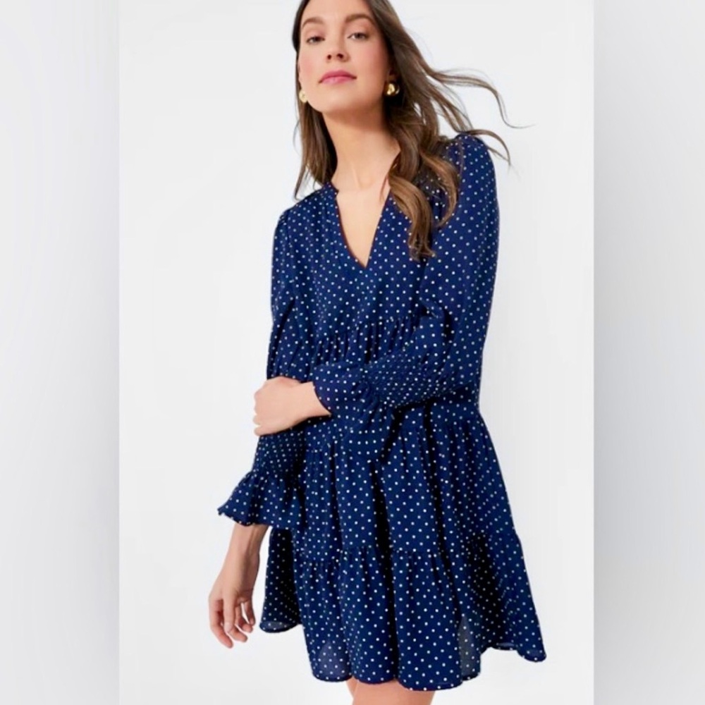 Tuckernuck Pomander Place Kenzo Navy Polka Dot v-neck long sleeve Women's Dress
